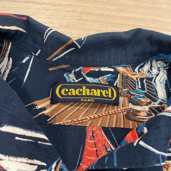 Cacharel Paris Vintage Nautical Button Down Cotton Shirt Navy S - Picture 2 of 7